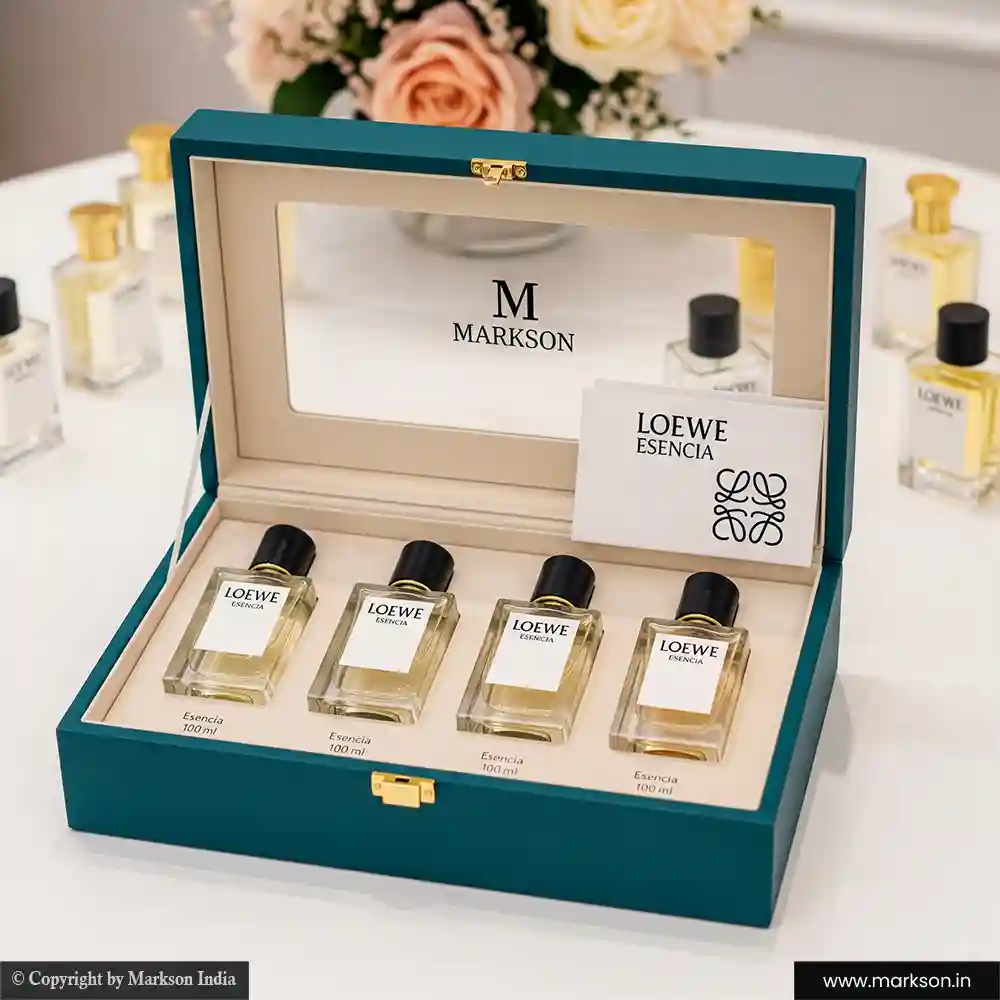 Best 100ML 4 Perfume window Kit Boxes Manufacturers Near Me Markson India