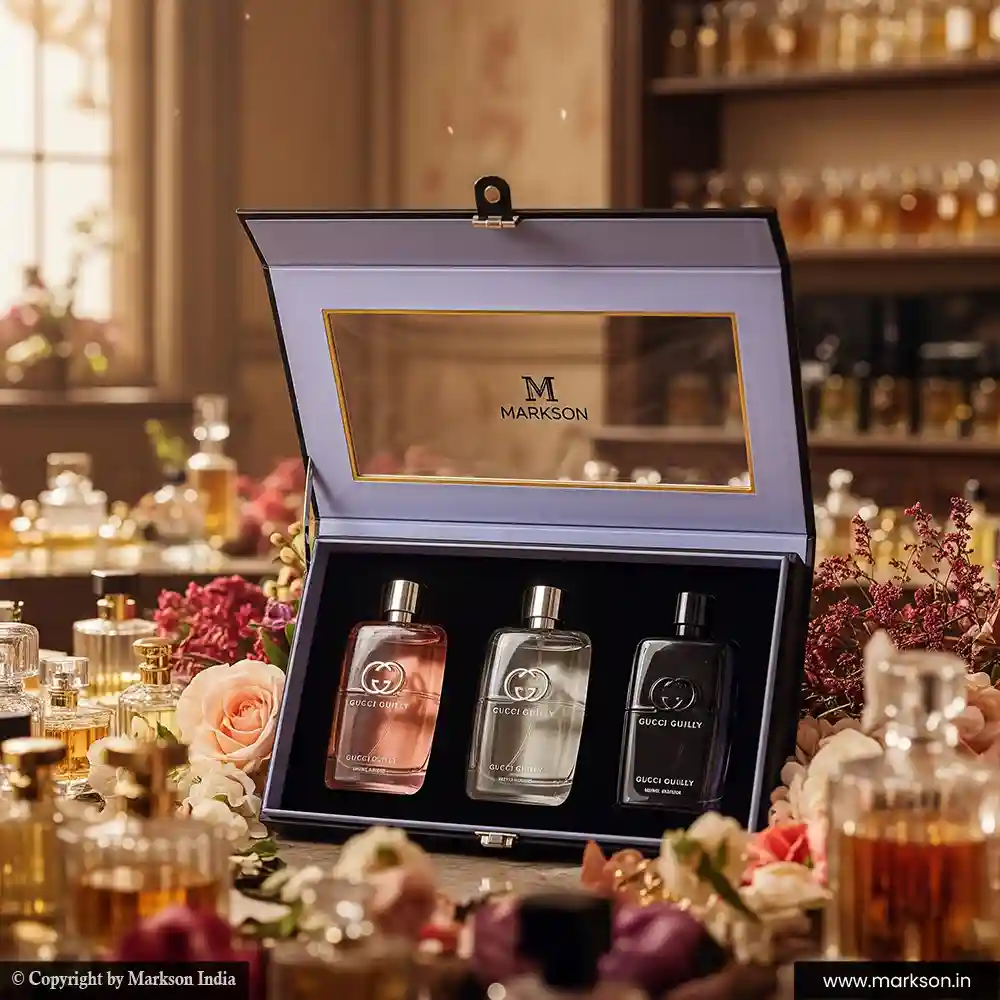 Top 100ML 3 Perfume window Kit Boxes Printing Near Me Markson India