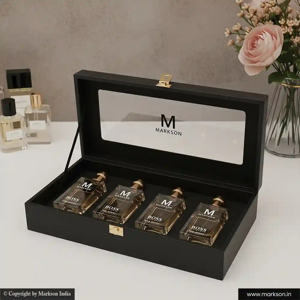 Top 30ML 4 Perfume window Kit Boxes Printing Near Me Markson India