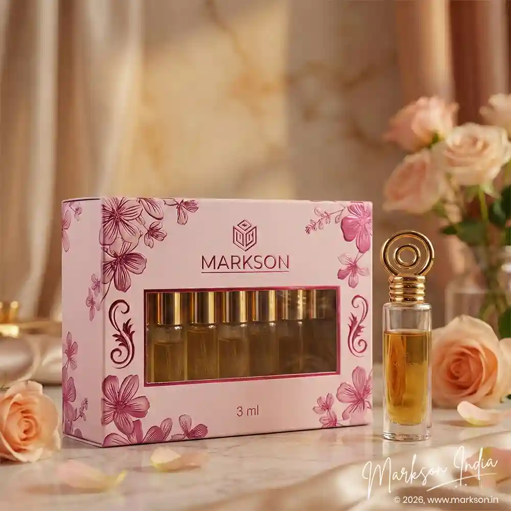 Best 3ML Window Cardboard Combo Attar Boxes Drip UV Embossed Printing Near Me Markson India