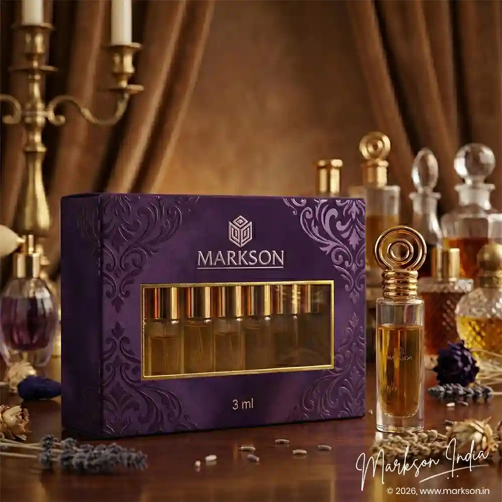 Best 3ML Window Cardboard Combo Attar Boxes Matte UV Embossed Printing Near Me Markson India