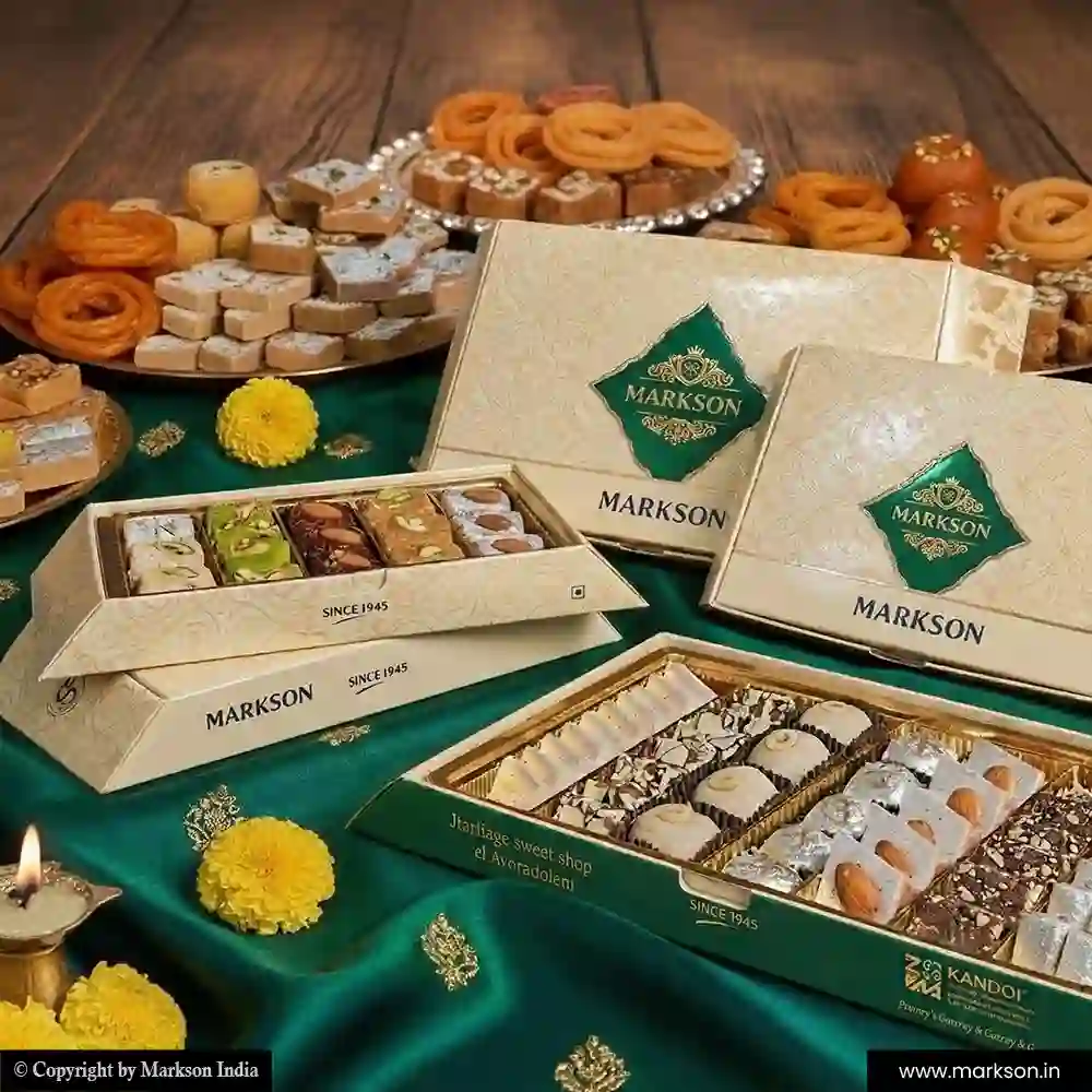 Buy Premium Rectangle Sweet Boxes with Foil Stemping Emboss Supplier Near Me Markson India