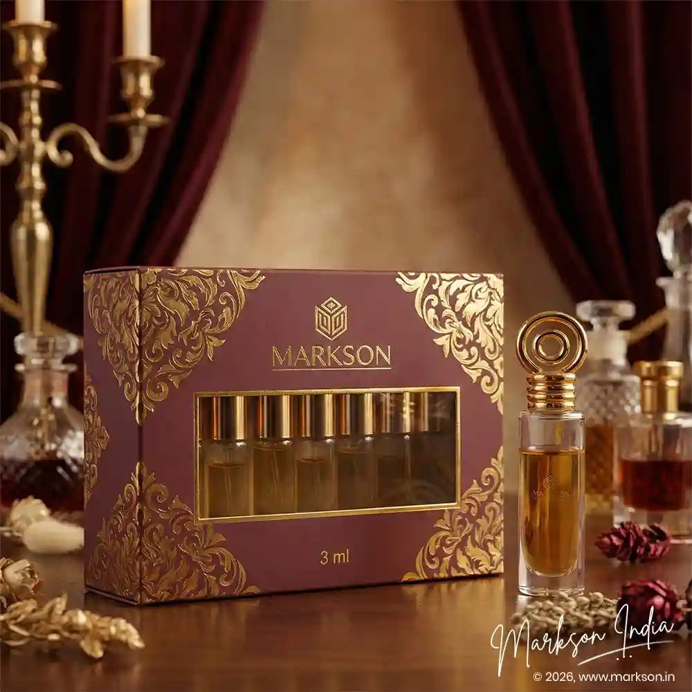 New 3ML Window Cardboard Combo Attar Boxes Matte Foiling Manufacturers Near Me Markson India