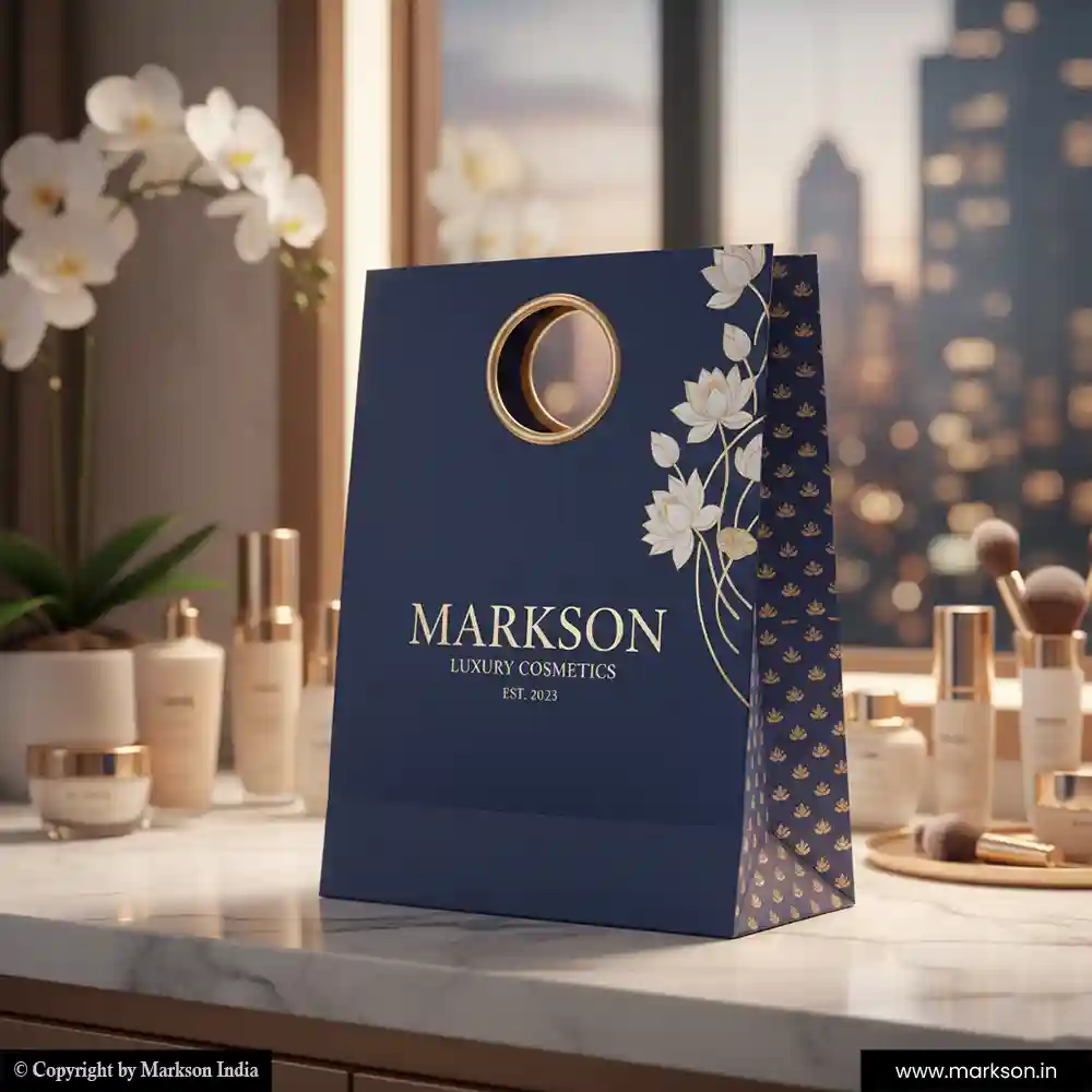 Buy Cosmetic Paper Bags with Die Cut Handle Designing Near Me Markson India