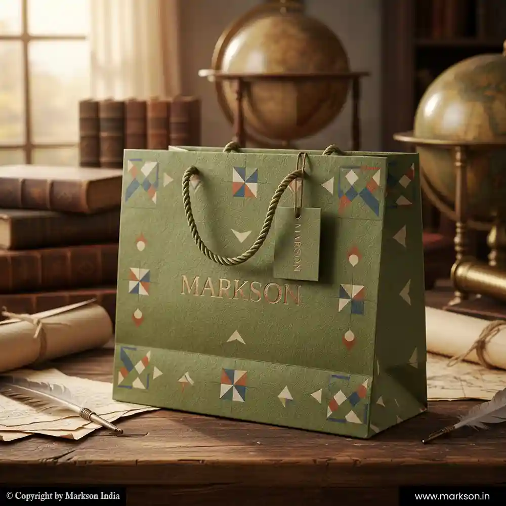 Unique A3 Paper Bags with Rope Handle Mockup Design Markson India