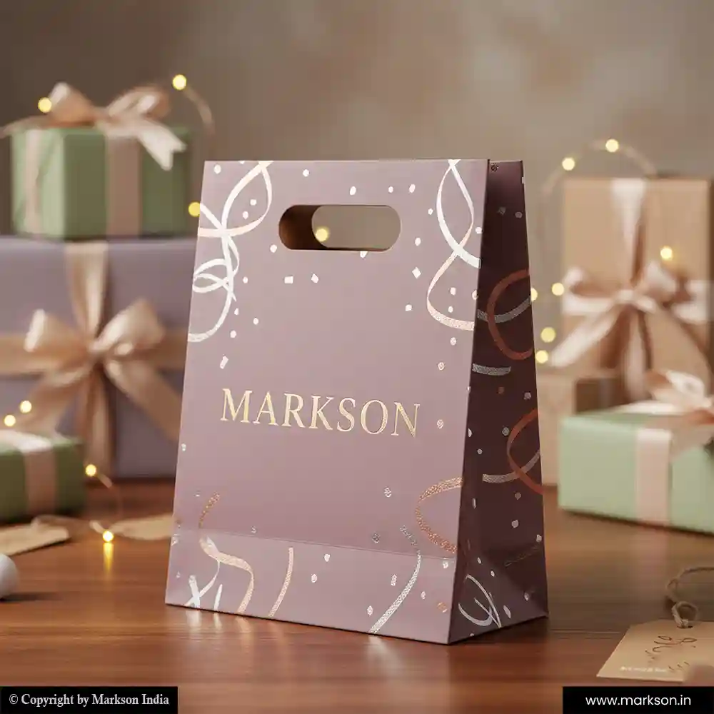 Unique A4 Paper Bags with Die Cut Handle Mockup Design Markson India