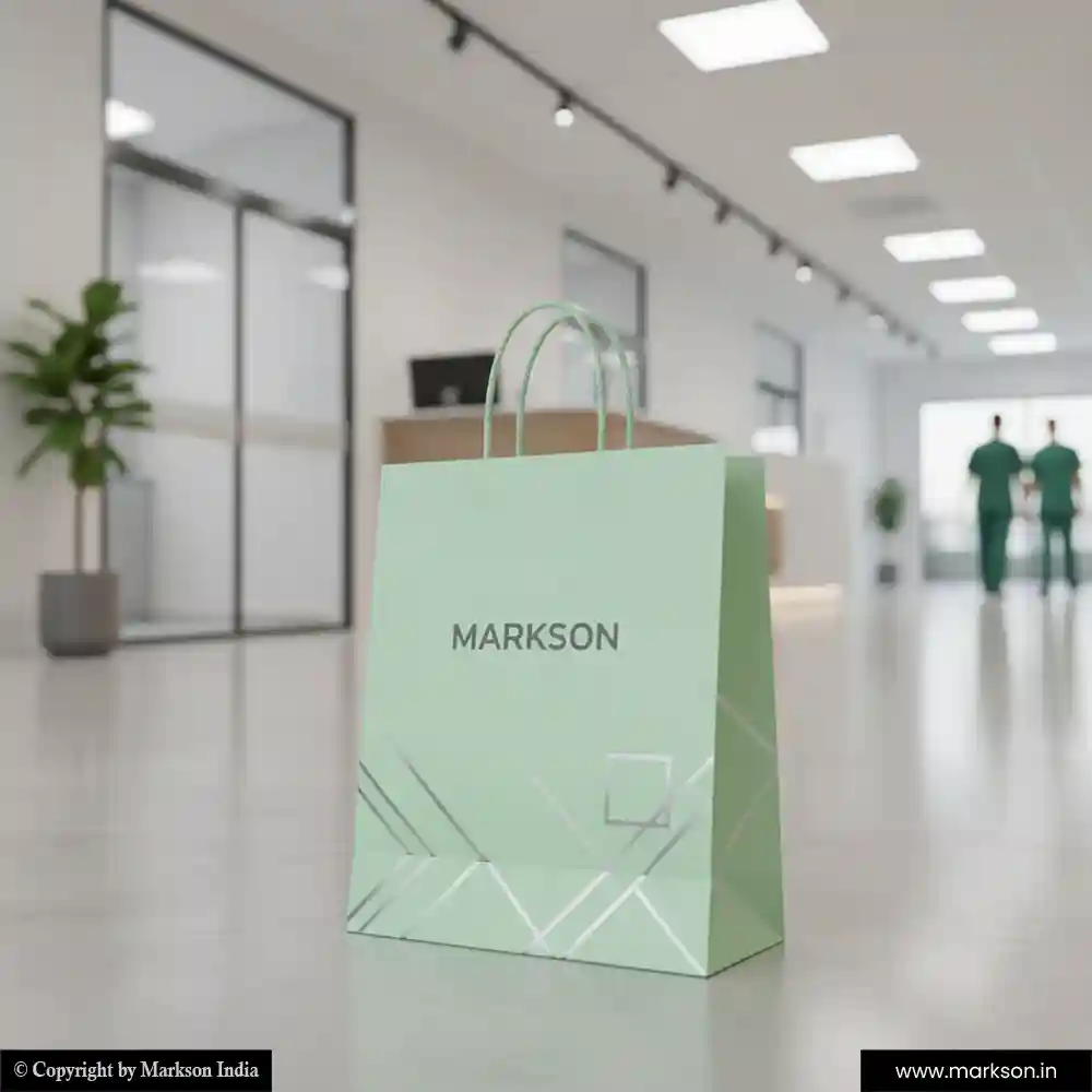 Unique A5 Paper Bags with Twisted PP Handle Mockup Design Markson India