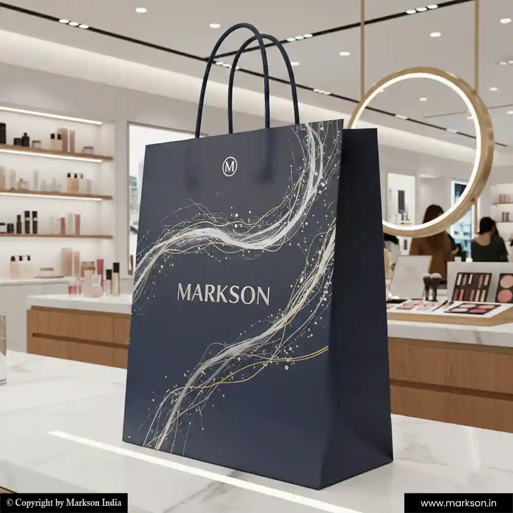 Unique Cosmetic Paper Bags with Twisted PP Handle Mockup Design Markson India