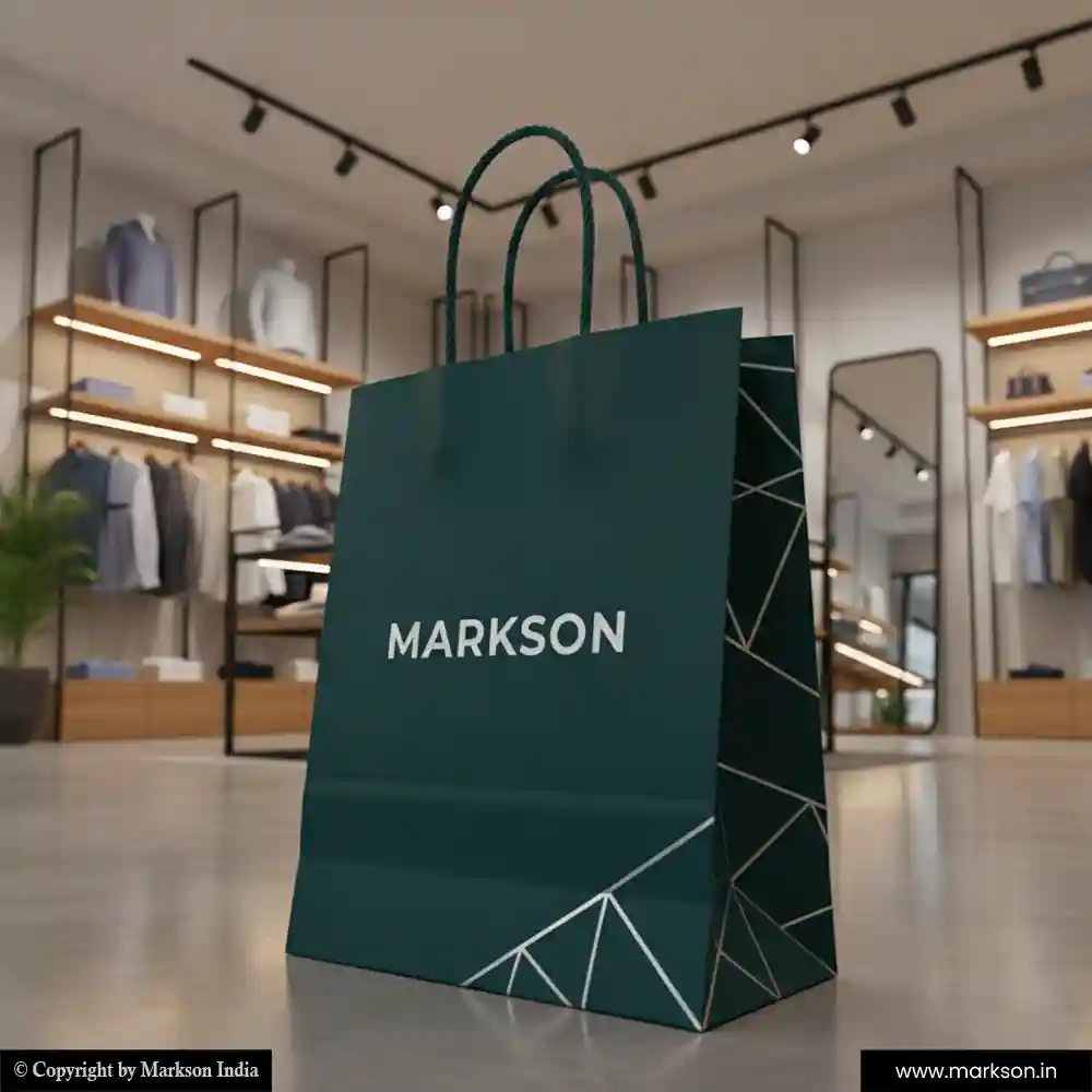 Unique Custom Paper Bags with Twisted PP Handle Mockup Design Markson India