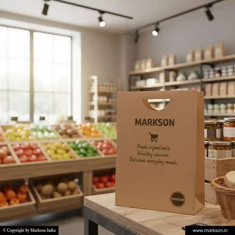 Unique Eco Friendly Paper Bags with Die Cut Handle Mockup Design Markson India