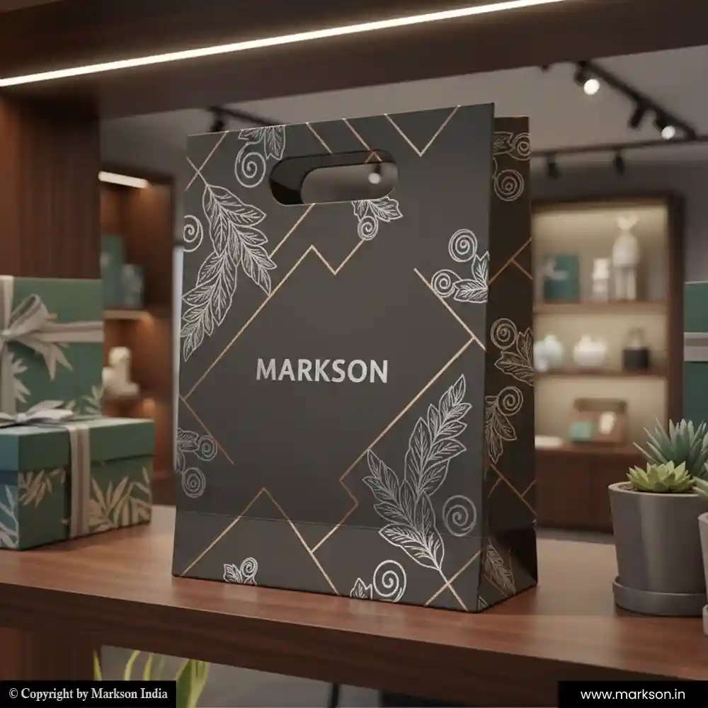 Unique Gift Paper Bags with Die Cut Handle Mockup Design Markson India
