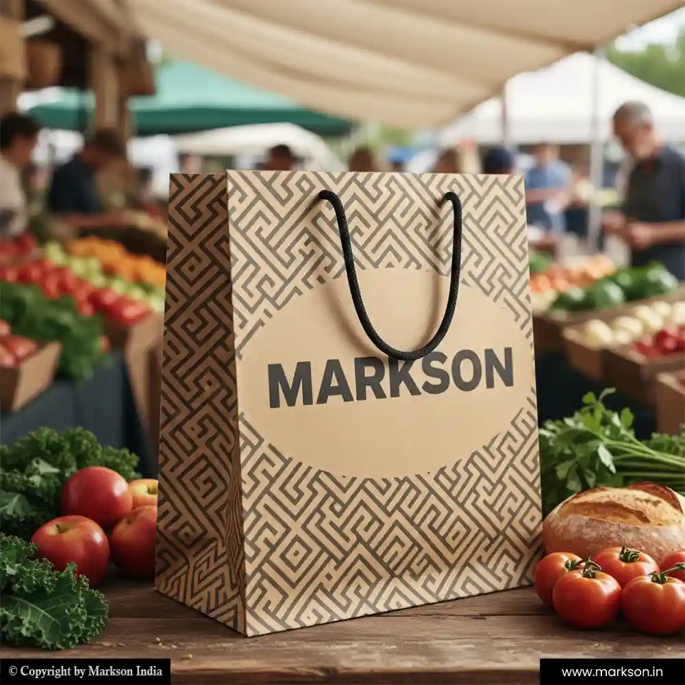 Unique Grocery Paper Bags with Cotton Rope Handle Mockup Design Markson India
