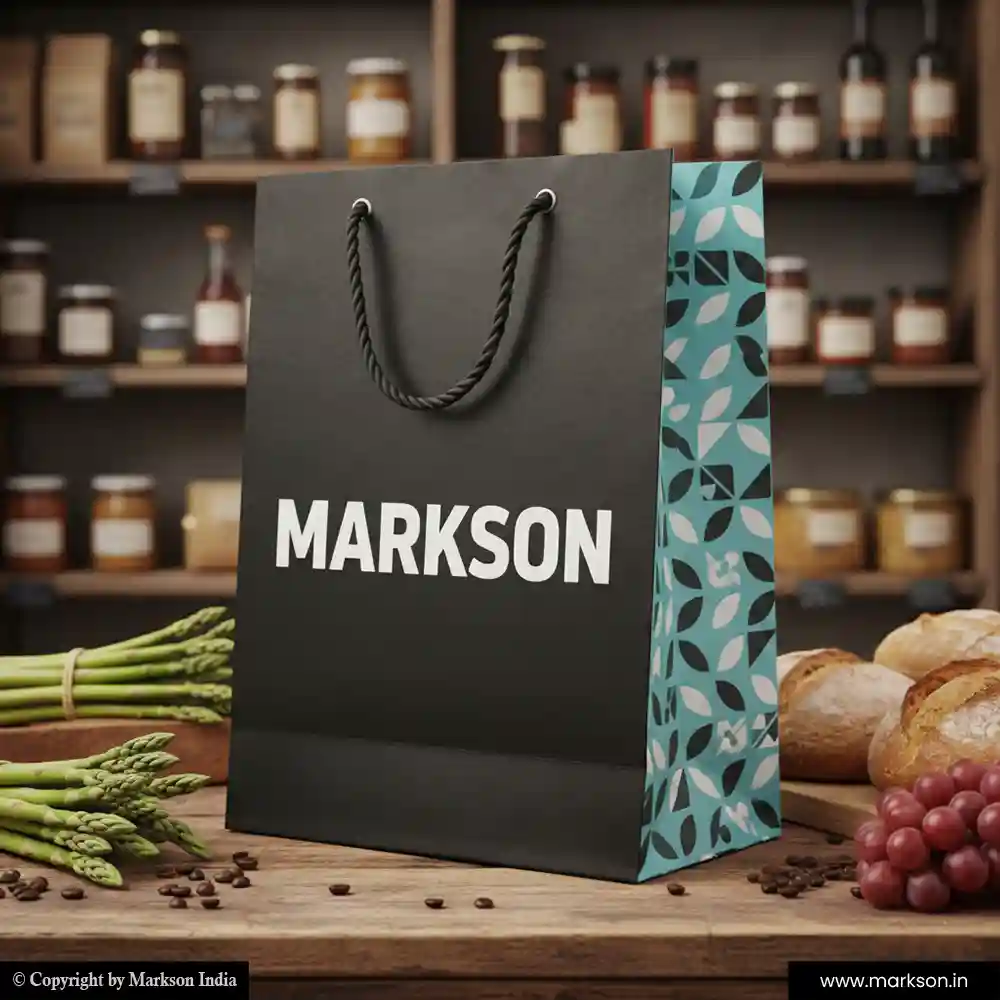 Unique Grocery Paper Bags with Rope Handle Mockup Design Markson India