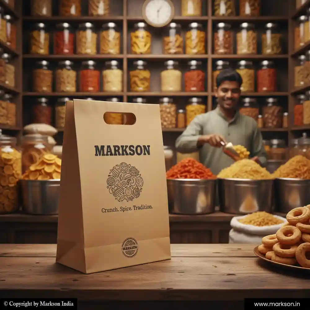 Unique Kraft Paper Bags with Die Cut Handle Mockup Design Markson India