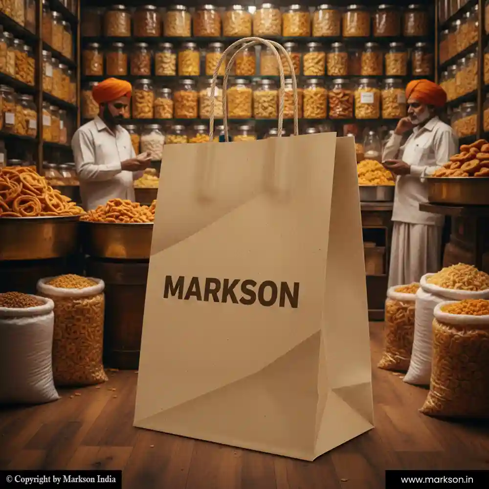 Unique Kraft Paper Bags with Twisted PP Handle Mockup Design Markson India