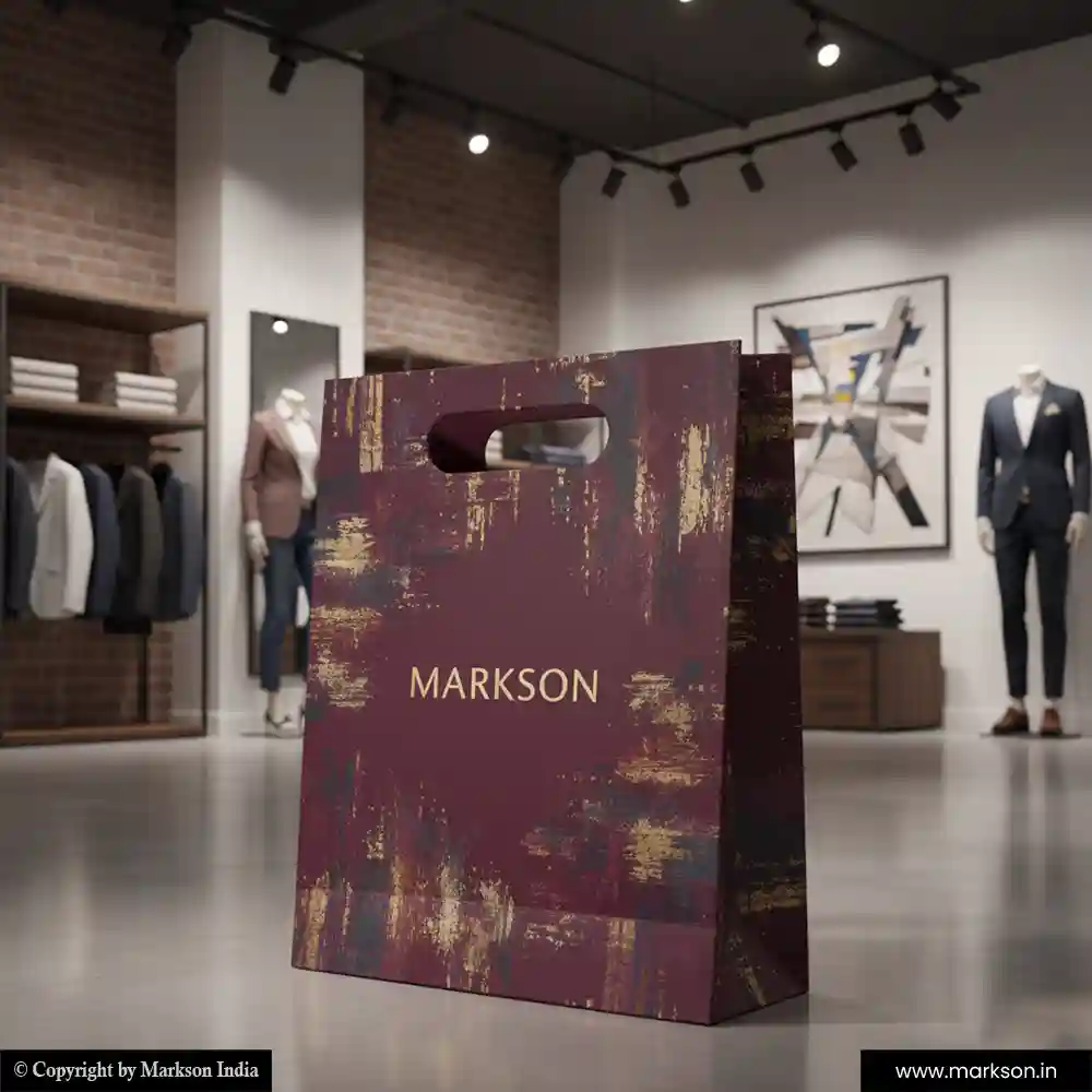 Unique Laminated Paper Bags with Die Cut Handle Mockup Design Markson India