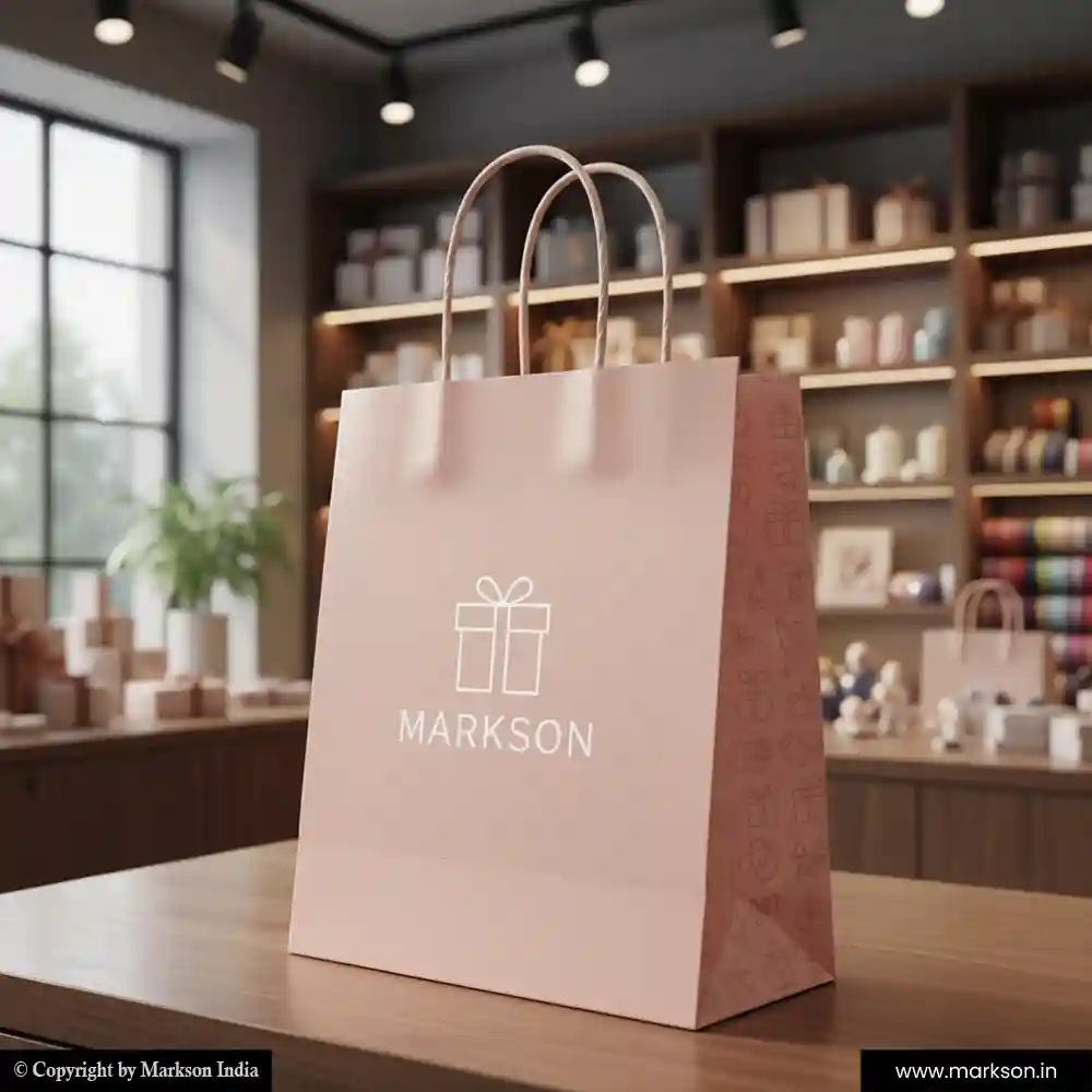 Unique Multicolour Paper Bags with Twisted PP Handle Mockup Design Markson India