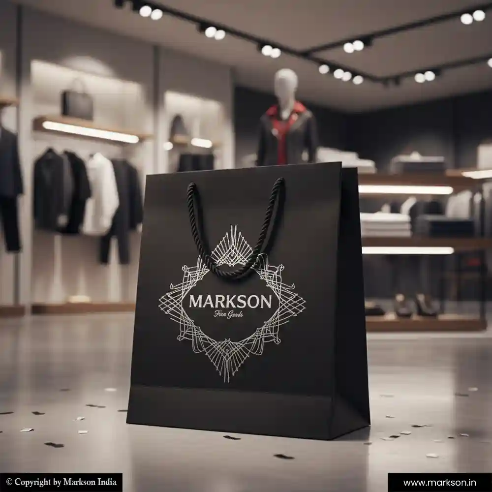 Unique Printed Paper Bags with Rope Handle Mockup Design Markson India