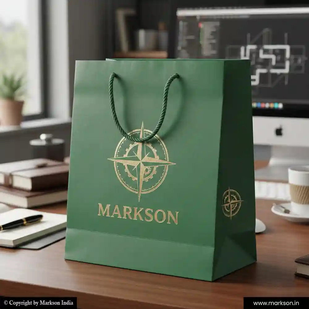 Unique Printed Paper Bags with Twisted PP Handle Mockup Design Markson India