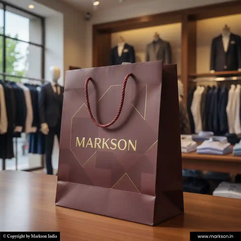 Unique Shopping Paper Bags with Twisted PP Handle Mockup Design Markson India