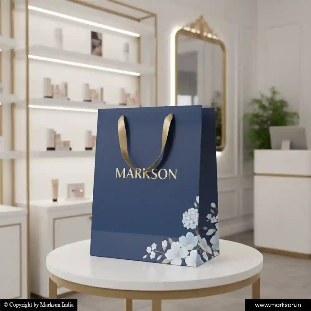 New Cosmetic Paper Bags with Ribbon Handle Printing Online Markson India