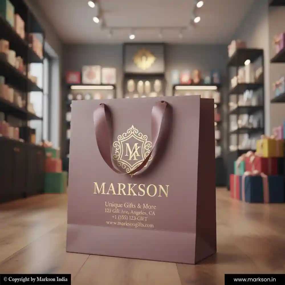 Unique Gift Paper Bags with Ribbon Handle Mockup Design Markson India