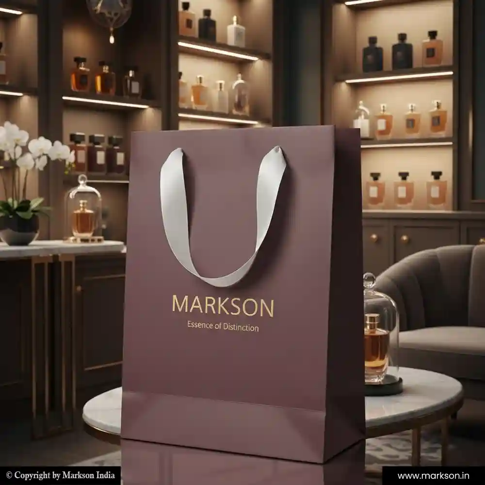 Unique Multicolour Paper Bags With Ribbon Handle Mockup Design Markson India