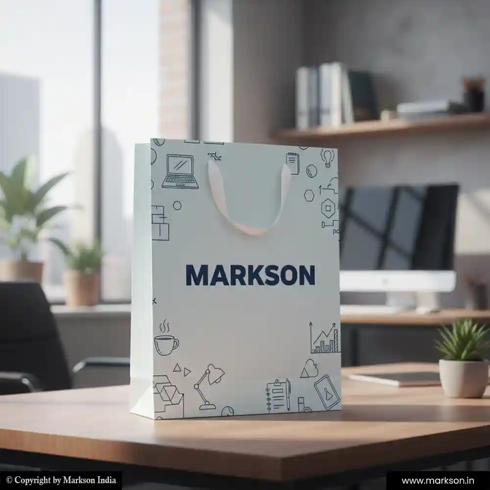 Unique Personalised Paper Bags with Ribbon Handle Mockup Design Markson India