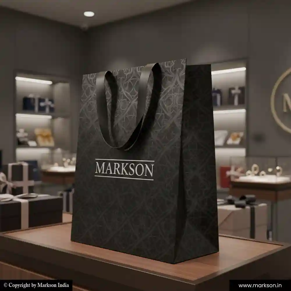 Unique Premium Design Paper Bags with Ribbon Handle Mockup Design Markson India