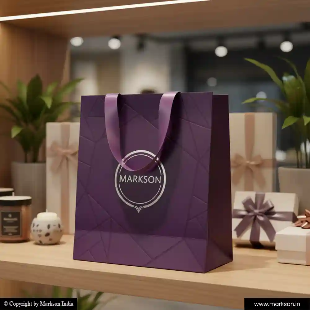 Unique Printed Paper Bags with Ribbon Handle Mockup Design Markson India