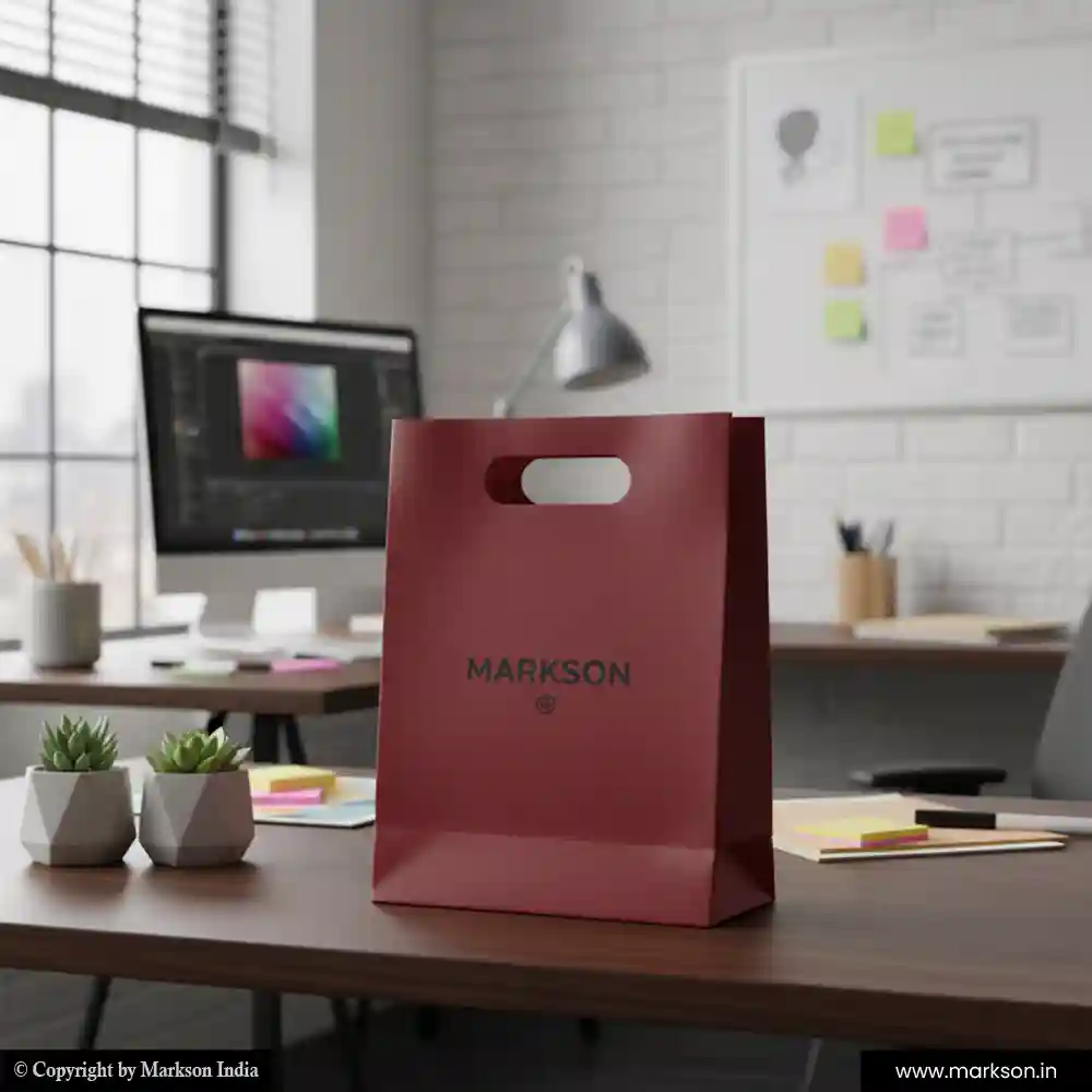 Unique Standard Paper Bags with Die Cut Handle Mockup Design Markson India