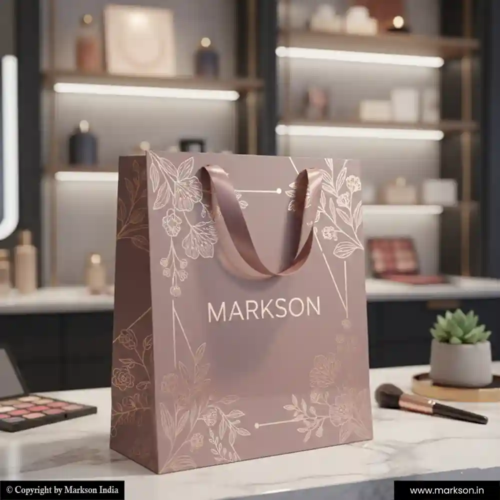 Unique Standard Paper Bags with Ribbon Handle Mockup Design Markson India